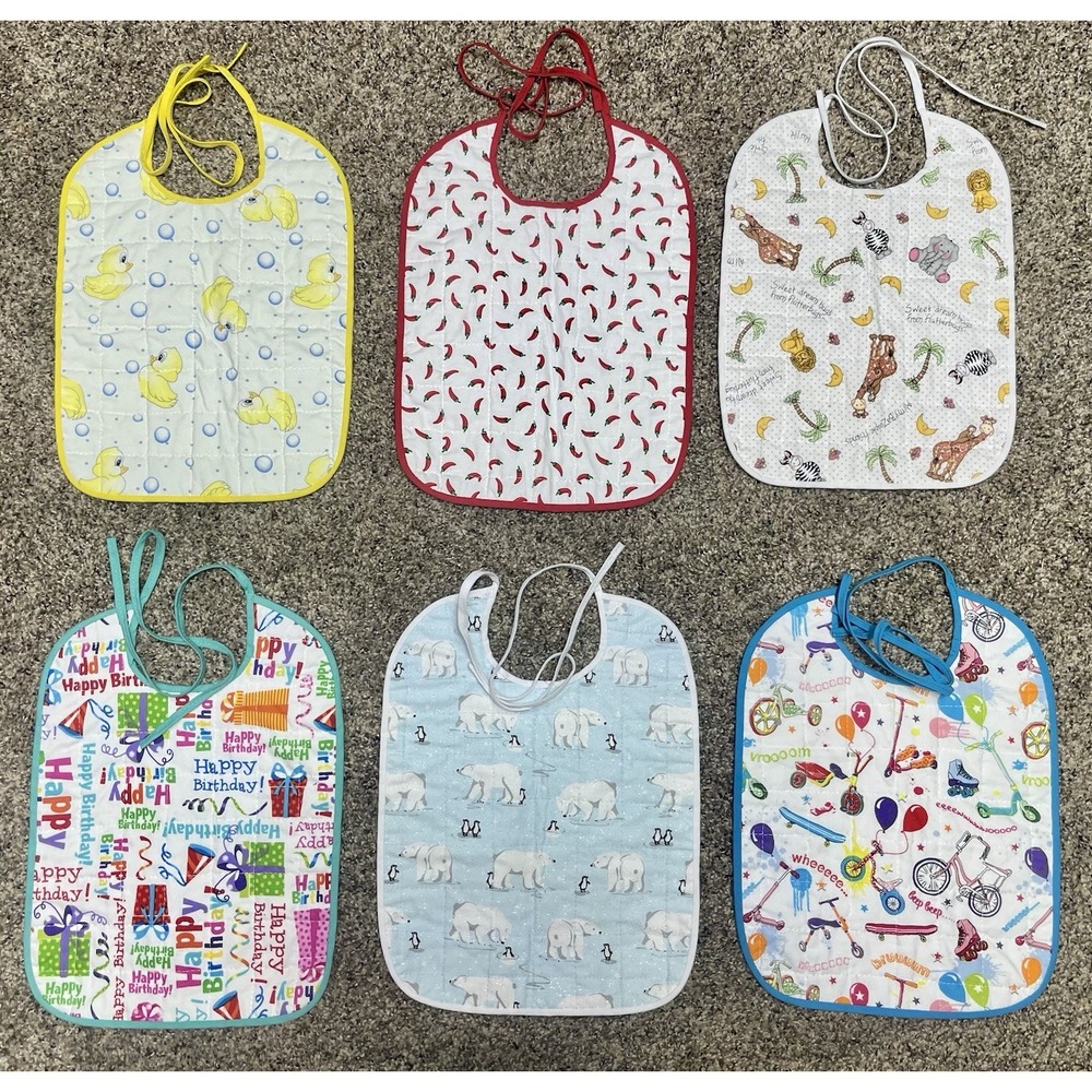 Handmade Baby Bibs Lot 6 Quilted Cotton Ducks Chili Zoo Birthday Polar Bear